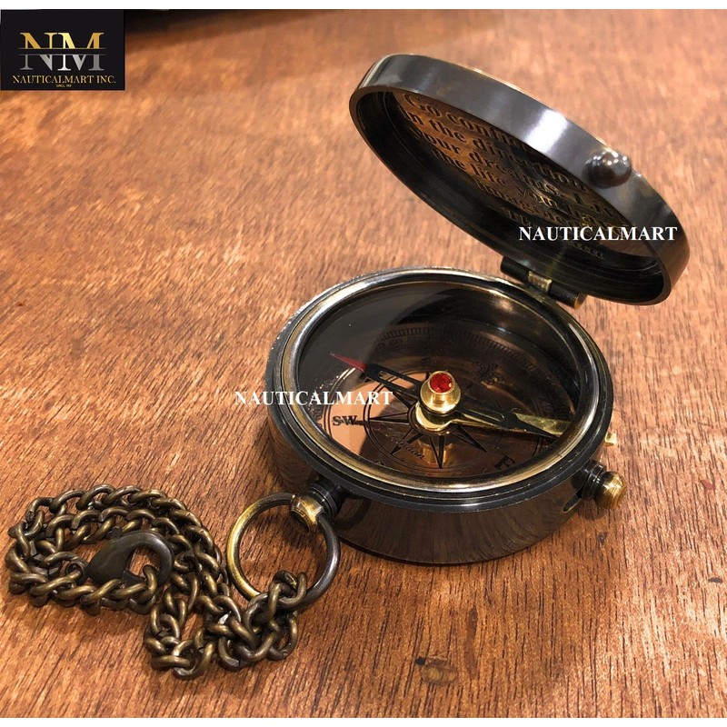 Thoreau's Go Confidently Quote Engraved Compass with Stamped Leather case,