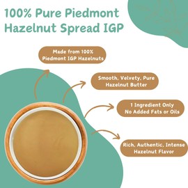 100% Pure Piedmont Hazelnut Spread IGP – Made from 100% Certified Piedmont IGP Hazelnuts – One Ingredient, No Added Sugars, Fats, or Oils – Smooth & Natural Hazelnut Paste - Italian Gourmet Hazelnut Cream - 6.3oz (180g)