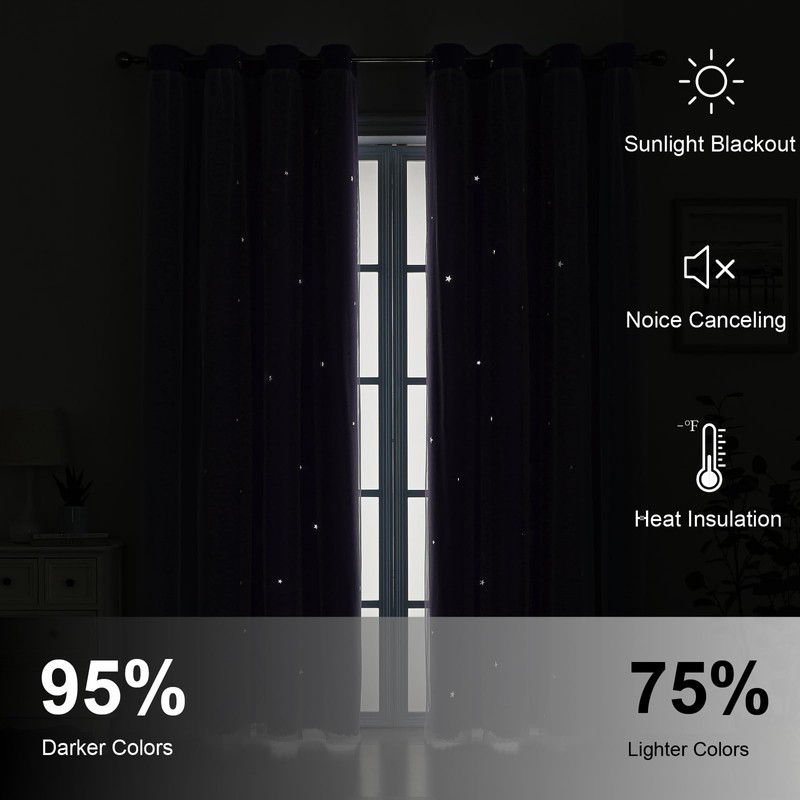 Azurehop Double Layer Star Rainbow Curtains, Kids Nursery Blackout Princess
