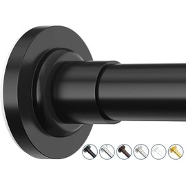 Shower Curtain Rod Adjustable 32-75 Inch, Spring Tension Shower Rods Stainless Steel Telescoping Curtain Rod for Bathroom or Windows, No Drilling, No Slip, No Rust, Black