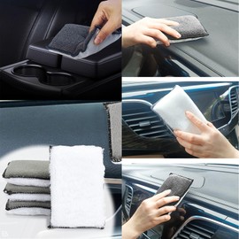 4 PCS Car Interior Cleaning Sponge,Super Soft Microfiber Auto Detailing Scrub Pads,Auto Detailing Scrub Pads for Plastic Leather Upholstery Cleaning Applicator