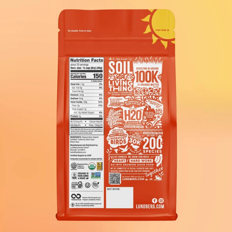 Lundberg Regenerative Organic Short Grain Brown Rice 2 Pound Pack