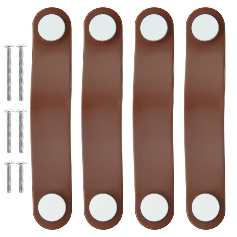 Uenhoy 4 Pack Genuine Leather Drawer Pulls, Brown Cabinet Pulls