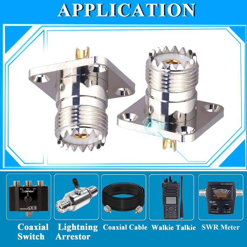 2pcs SO239 UHF Female 4 Hole Connector, PL259 Chassis Mount