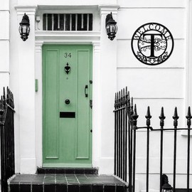 TINGDONG Metal Monogrammed Initial Welcome Sign, Metal Letter Wall Art Decor, Name Sign for Home Porch Front Door Outdoor (T)