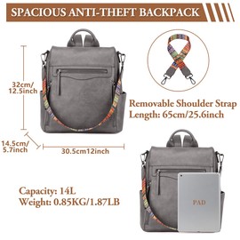 RAVUO Anti Theft Backpack for Women, PU Leather Travel Backpack Purse Shoulder Bags Daypack Three Ways to Carry