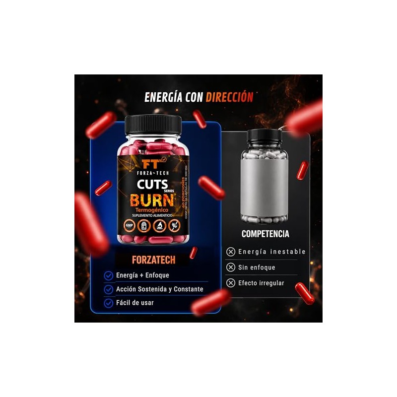 ForzaTech BURN Termognico Pre Entrenamiento Suplemento Alimenticio 60 cpsulas con