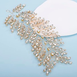 JWICOS Tocados de novia de cristal para novias, accesorios para el cabello de boda plateados, diadema de novia, enredadera para el cabello con diamantes de imitación para mujeres (dorado)