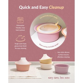 MOYUUM Silicone Microwave Steamer Small Mustard 560ml Made in Korea Baby Food Maker Bowl with Lid