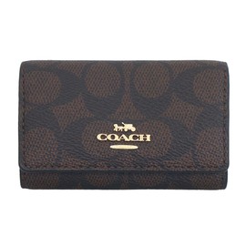 Coach FCZ274 CZ274 Signature Coated Canvas 5 Row Key Case, Women's, Men's, Outlet Product, Brand, Parallel Imported, Walnut × Black