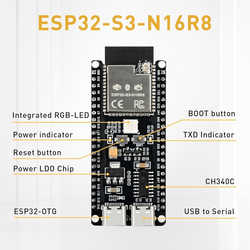 diymore ESP32-S3 DevKitC-1 N16R8 Module, ESP32 S3 1-N16R8 Development Board