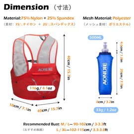TRIWONDER Hydration Vest 2.5L Ultra Trail Running Backpack Hydration Pack Marathon Vest Lightweight Outdoor Hiking Cycling Daypack (Red-Orange - with 2 Soft Water Bottles, M/L - 35.4-40.2in)