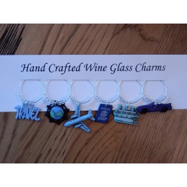 hand cratfed "THE TRAVELER , VACATION SET  OF 6 HAND CRAFTED WINE GLASS CHARMS