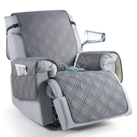 TAOCOCO 100% Waterproof Recliner Chair Cover, Non Slip Recliner Covers for Recliner Chair with Pocket, Washable Reclining Chair Cover Furniture Protector for Kids, Pets(23.6'', Gray)