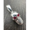 Emo Real Solid 925 Silver Skull W. Red Eyes Pendant