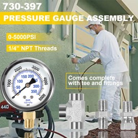 Pressure Gauge Assembly for Airless Sprayers 340 400 440 450 540 640 740 840 Replaces for Titan 730-397/730397/ 508239, 1/4”NPT Threads