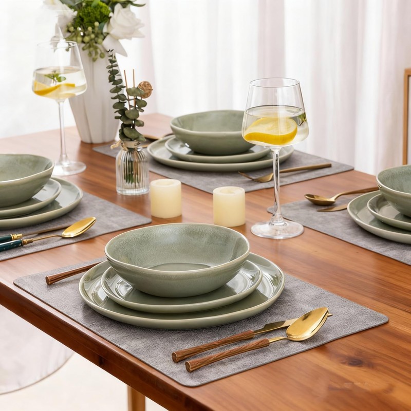 AmorArc Ceramic Dinnerware Sets,Handmade Reactive Glaze Stoneware Plates and Bowls