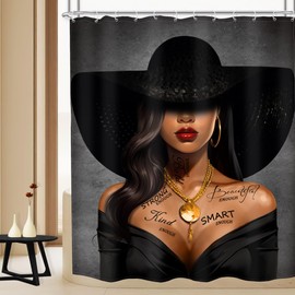 African American Black Lady Shower Curtain 60Wx72H Afro Girl for Bathroom