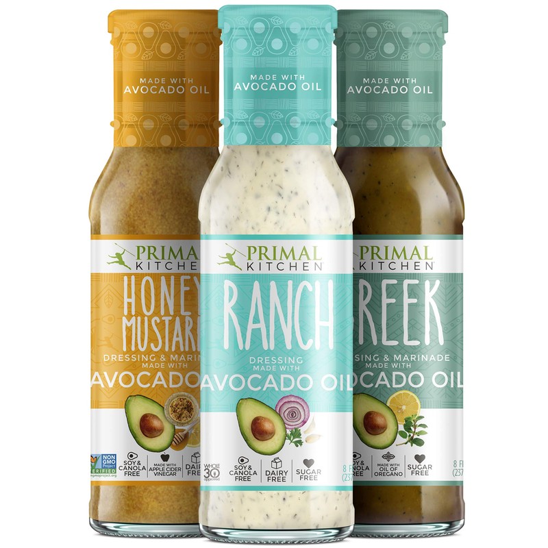 Primal Kitchen Ranch, Greek, and Honey Mustard Salad Dressing &