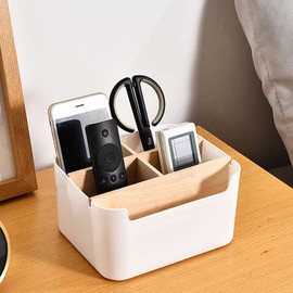 Bakiauli Desk Organiser, 5 Compartment Wooden Desk Tidy Organiser, Multifunctional Organiser Desktop Pen Organiser for Office School(White)