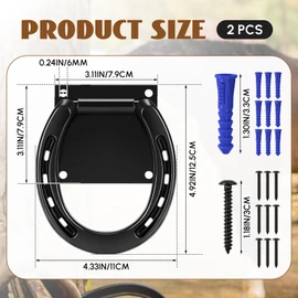 Zhengmy 4 Set Tie Ring for Horses Solid Steel with 3 x 3 Inch Expansion Screws, Horseshoe Cross Ties Down for Horse Tack Stall Stable Supplies, Black
