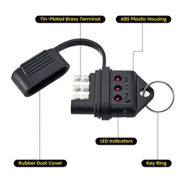 Oyviny 4 Way Flat Trailer Circuit Tester 4 Pin Trailer Light Wiring Socket Tester with LED Indicators for Turn Signal Tail Lights Trouble Shooter Pocket Design (Color:Black)