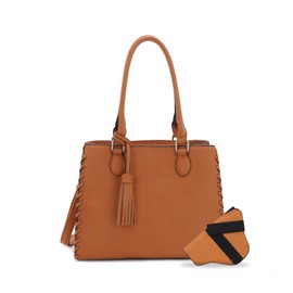 JESSIE & JAMES | Lioness Concealed Carry Satchel Bag with Tassel, Top Handle Purse with Crossbody Shoulder Strap - Tan