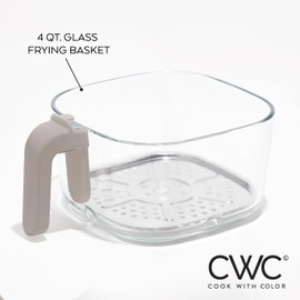 Cook with Color 1200W 4Qt Air Fryer: Stylish Design, Glass Basket, Dishwasher Safe, Digital Display, 6 Presets - Variable Temp 175°F to 400°F & 60-Min Timer - Goat/Mink