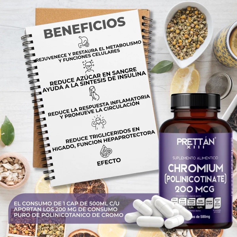 Cromo Suplemento Alimenticio 200mcg 90 Caps Prettan Sin Sabor