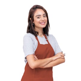CALICOT Apron for women with Pocket 100% Cotton 27.50"x31.50" Adjustable Neck Strap & long ties Apron Men, Chef, Cooking - Gifts for Mothers day (Burnt Sienna Brown, Pack of 1)