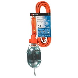 Woods 0681 18/3-Gauge SJTW Trouble Light with Metal Guard & Outlet; 75-Watt; 25-Foot; Orange.
