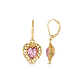 1928 Jewelry Timeless Romantic Light Rose Pink Genuine Austrian Crystal Heart Drop Earrings, 14K Gold Dipped Filigree Style
