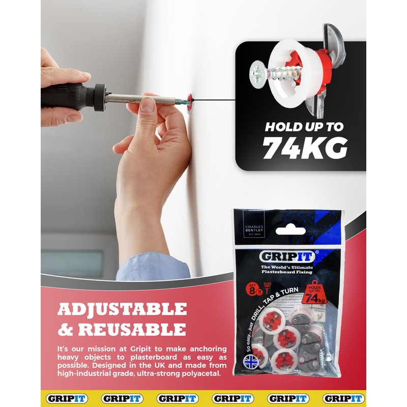 Gripit Red Plasterboard Fixings - Pack of 8 - Heavy