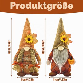Hojalis Autumn Decoration Gnome, Pack of 2 Autumn Decoration Gnome Figures with Maple Leaf Pumpkin Decoration, Autumn Decoration Pumpkin Gnome Autumn Decoration Gnomes for Thanksgiving Christmas Tree