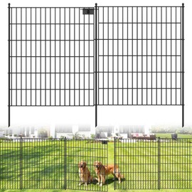 Toolterritary 5 Panels No Dig Garden Fence with Gate, 32 in(H) X12.1 ft(L) Metal Fence Panels, Thickened Rustproof Garden Fencing, Animal Barrier for Dogs, Rabbits, and Patio
