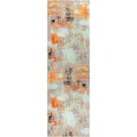JONATHAN Y CTP104B-28 Contemporary POP Modern Abstract Vintage Indoor Area -rug, Transitional, Bohemian Easy -cleaning,Bedroom,Kitchen,Living Room,Non Shedding, Cream/Orange, 2 X 8