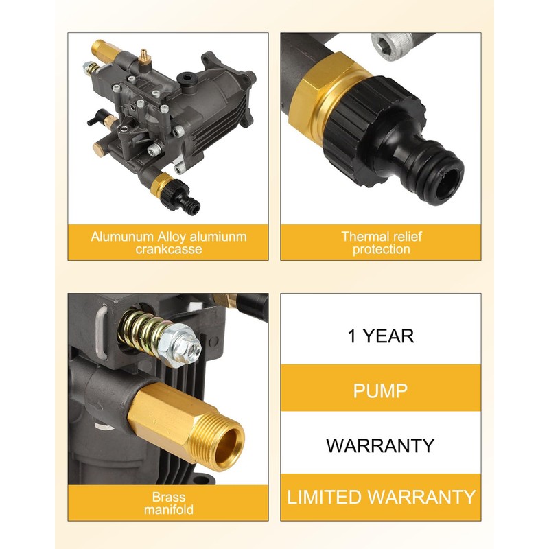 OCPTY Aluminum Horizontal Pressure Washer Pump 3/4 Shaft Max 3300