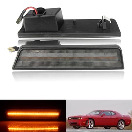 2X Front Side Marker Light Amber Led Smoked Lens For 2008 2009 2010 2011 2012 2013 2014 Dodge Challenger R/T Classic Rallye Redline SRT8 SRT SXT R/T SE Replace OEM Front Bumper Side Marker Lights
