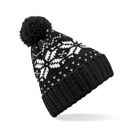 Beechfield Fair Isle Snowstar® Beanie - Elegant Design - Black/White