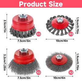 10pcs Wire Wheels for 4 1/2 Angle Grinder,Wire Wheel for Angle Grinder with 5/8 Inches Thread Arbor,3 & 4 Inch Twisted Knotted & Coarse Crimped Cup Brush Set for Remove Rust Polish Grinding