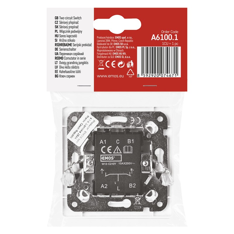 EMOS White Gloss Series Switch Double Light Switch 250V~/10AX Plastic