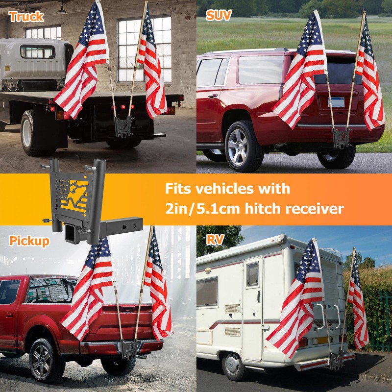 DYSO Hitch Mount Dual Flag Pole Holder Mount 2" Receiver
