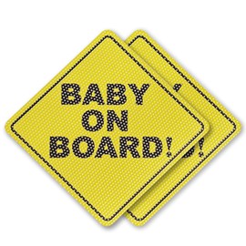 Baby on Board Sticker - 5 inch x 5 inch (2 PCS) - No Suction Cups or Magnets Strong Adhesive