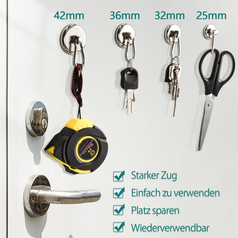 FPMYB Pack of 4 Magnetic Hooks, Extra Strong, 42 mm