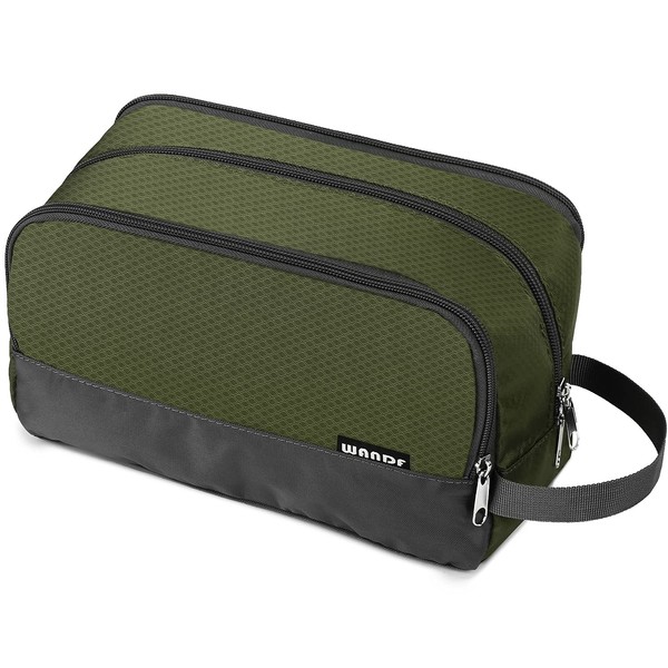 WANDF Toiletry Bag Water-Resistant Nylon Travel Wash Bag Lightweight Dopp Kit for Men and Women (A-Army Green)