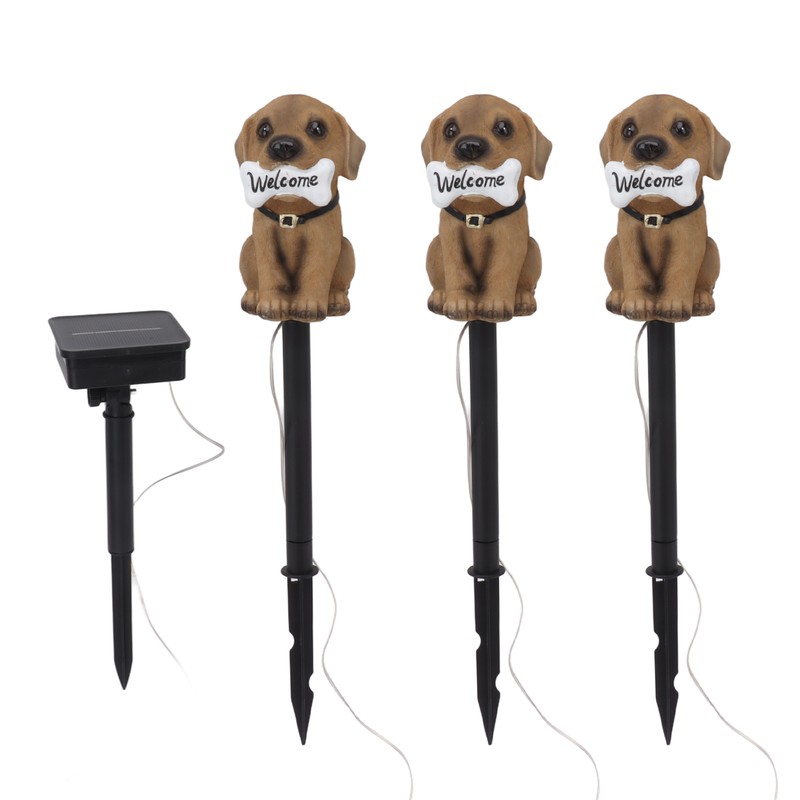LED Solar Garden Light Puppy Dog Statue Welcome Lamp Solar