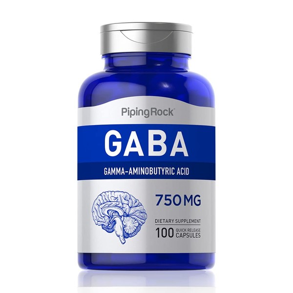 Piping Rock GABA 750mg | 100 Capsules | Gamma-Aminobutyric Acid Supplement | Non-GMO, Gluten Free