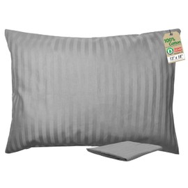 ZPECC Toddler Pillow with Pillowcase 2 Pack - 13x18 Organic Cotton Hypoallergenic Kids Pillow, Baby Essentials for Travel Crib Daycare Stroller (Intended for Age 2 and up) Grey Stripe