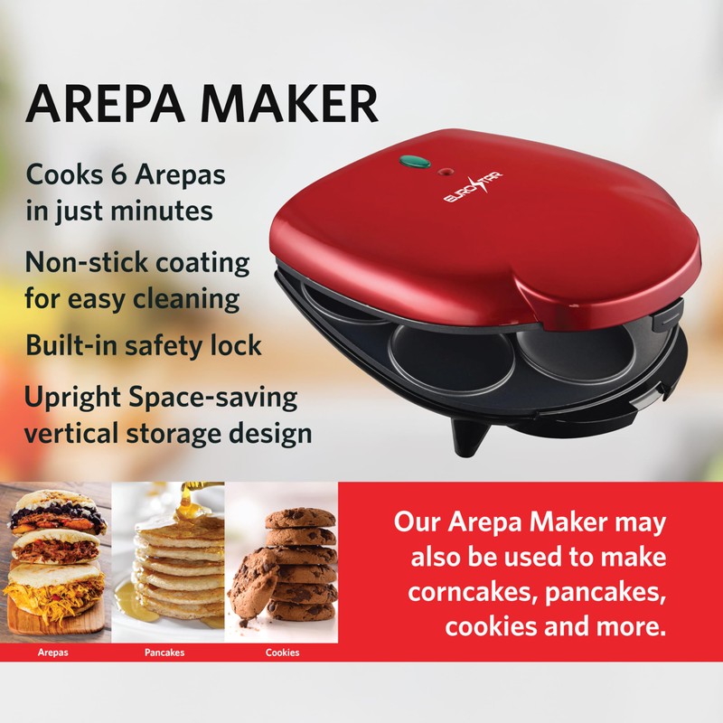 EUROSTAR AR601R 6-Serving Arepa Maker, Red