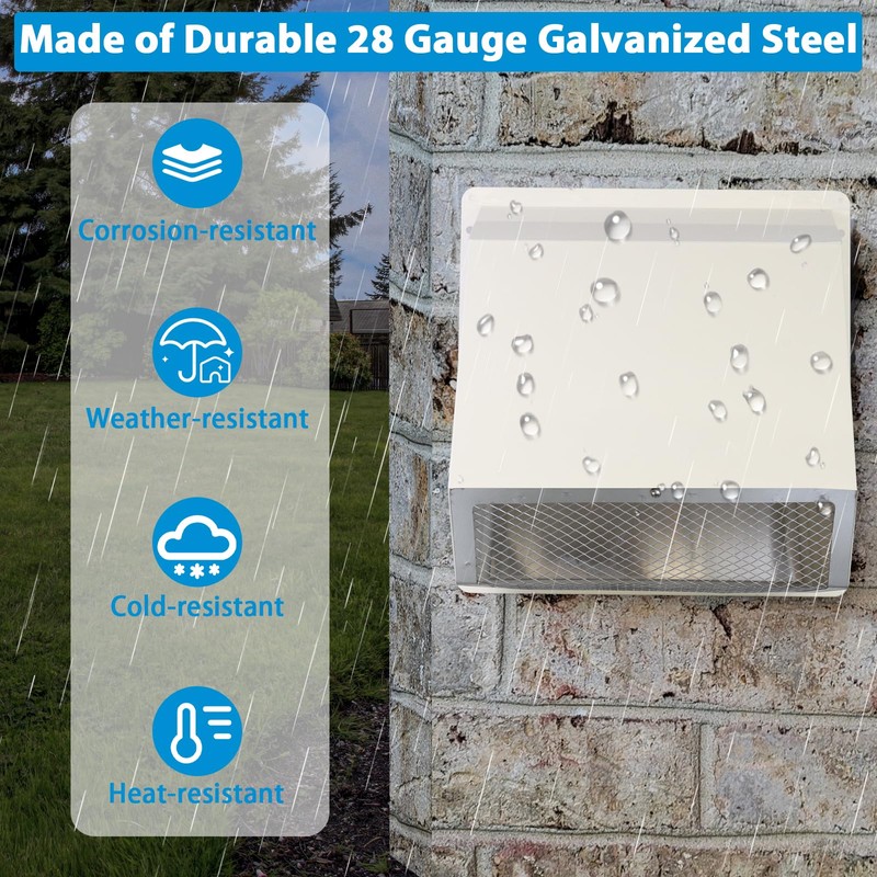 10" Hooded Wall Vent with Screen and Damper,Outdoor Wall Mount